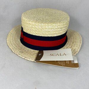 Scala Classic Boater Hat with Grosgrain ribbon  Sz Large NWT